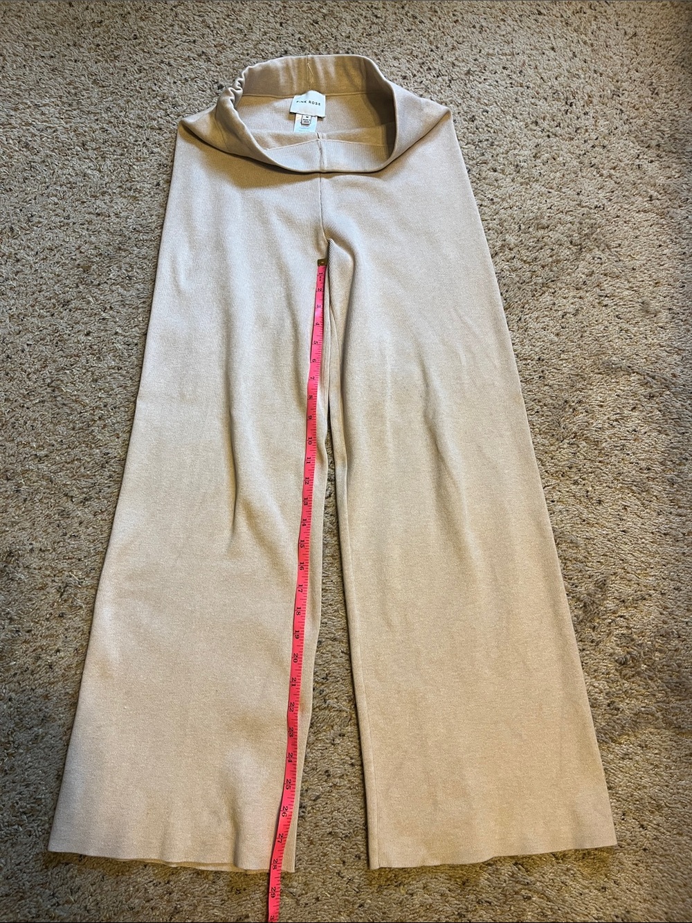 Pink Rose Wide Leg Sweatpants - Beige